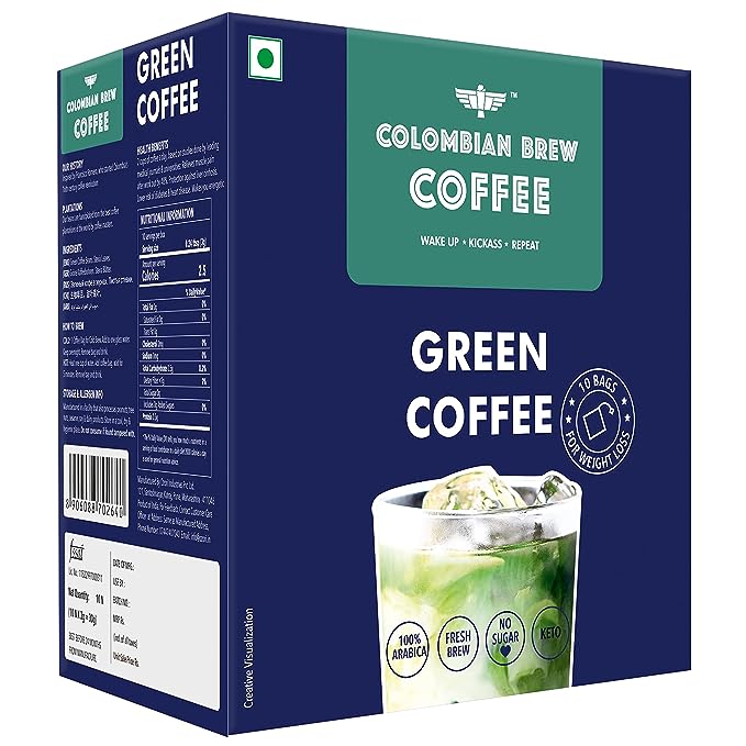 Colombian Brew Coffee Green Coffee Powder, Hot & Cold Brew 10 Bags, Pack of 2 (for Weight Loss) & Colombian Brew Coffee, High Caffeine Colombian Instant, 50g Colombian Brew Coffee Green Coffee Powder, Hot & Cold Brew 10 Bags, Pack of 2 (for Weight Loss) & Colombian Brew Coffee, High Caffeine Colombian Instant, 50g